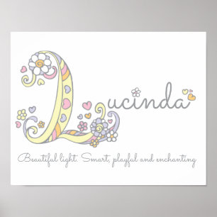 Affiche L monogramme art Lucinda filles nom signifiant aff