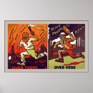 Affiche Là-bas ~ Ici ~ Vintage Guerre Mondiale 1