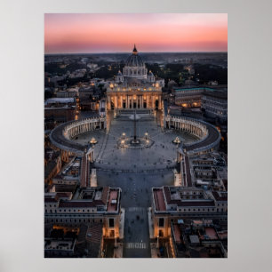 Affiche La basilique et la place Saint-Pierre au coucher d