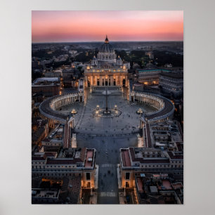 Affiche La basilique et la place Saint-Pierre au coucher d