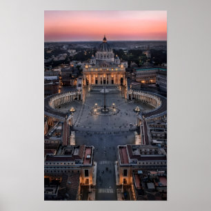 Affiche La basilique et la place Saint-Pierre au coucher d
