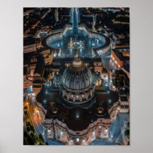 Affiche La basilique et la place Saint-Pierre la nuit
