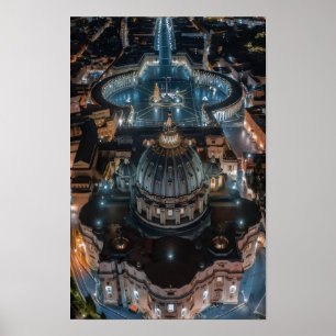 Affiche La basilique et la place Saint-Pierre la nuit