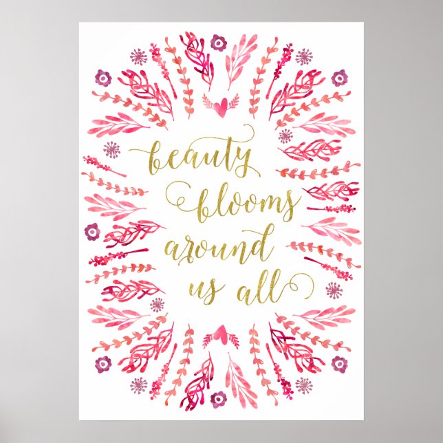 Affiche La beauté fleurit | Devis de calligraphie de Faux  (Devant)