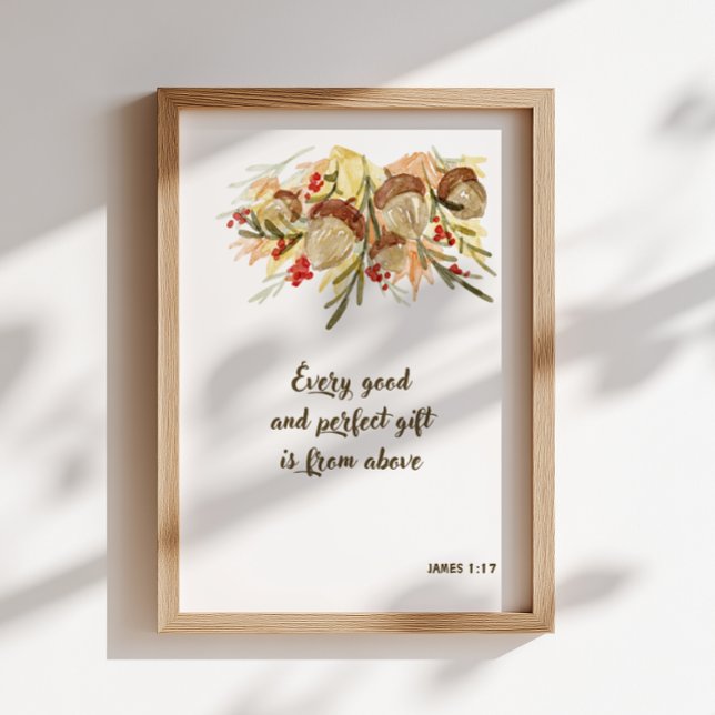 Affiche La Bible d'Acorn Verse L'Art Mur chrétien (Every good and perfect gift is from above. James 1:17 print. Thanksgiving nursery scripture artwork.)