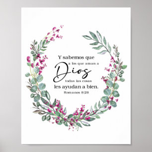 Affiche La Bible espagnole Verse Romanos 8:28 Póster