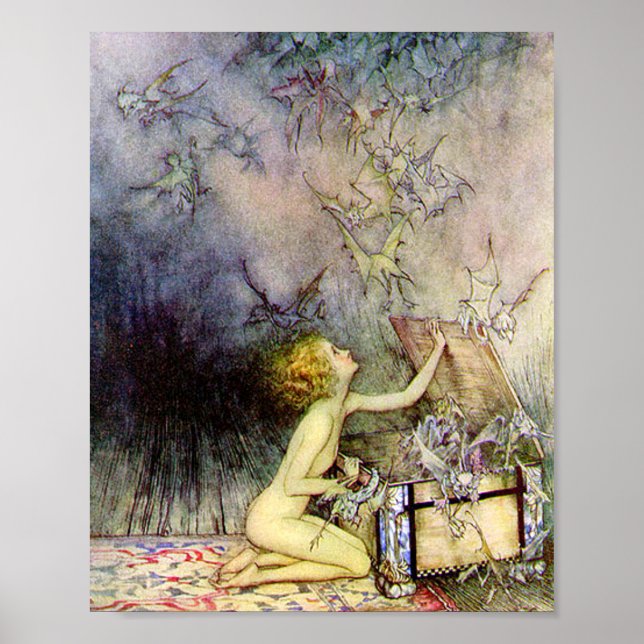 Affiche La boîte de Pandore par Arthur Rackham (Devant)