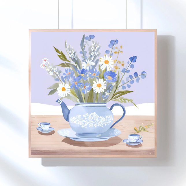 Affiche La bouilloire en fleurs | Peinture de thé à l'aqua (Créateur téléchargé)