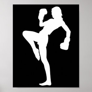 Affiche La boxe thaïlandaise féminine est une silhouette f