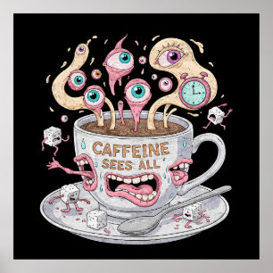 Affiche La caféine voit toute l'affiche amusante du café