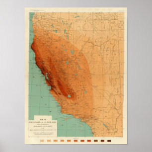 Affiche La Californie, Nevada montrant l'intensité