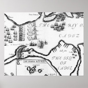 Affiche La capture de Cádiz en 1596 (gravure)