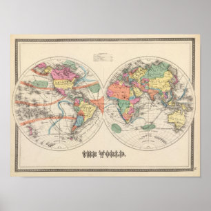 Affiche La carte d'atlas du monde avec des courants et des