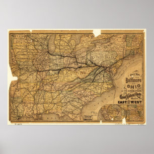Affiche La carte de Baltimore et l'Ohio Railroad en 1876