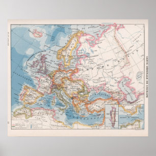 Affiche La carte de l'Europe Vintage