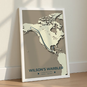 Affiche La carte de migration de la Paruline Wilson - Mini