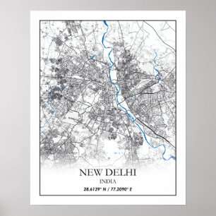 Affiche La carte de New Delhi en Inde voyage simple