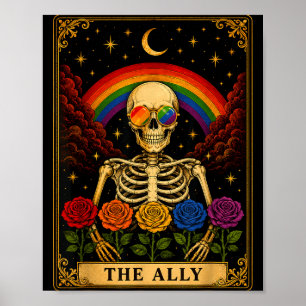 Affiche La carte de tarot de l'allié squelette arc-en-ciel