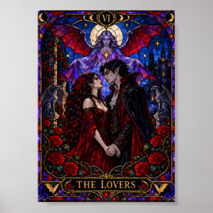 Affiche La Carte de Tarot des Amants Verre Peint Gothique