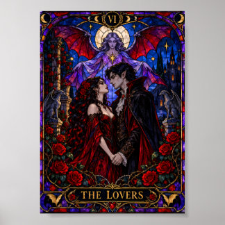Affiche La Carte de Tarot des Amants Verre Peint Gothique