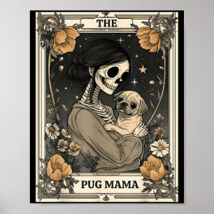 Affiche La carte de tarot squelette de maman Pug Chien de