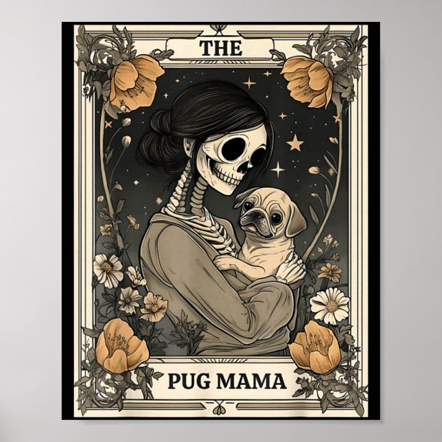 Affiche La carte de tarot squelette de maman Pug Chien de  (Devant)