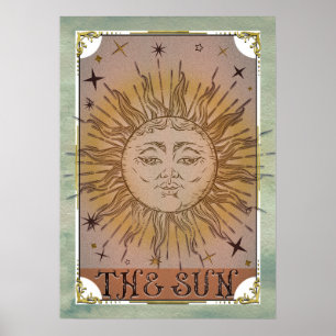 Affiche La carte de tarot vintage Soleil Art céleste