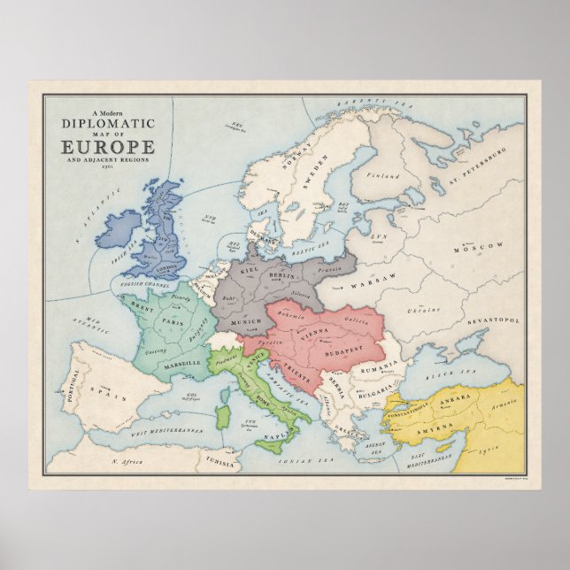Affiche La carte diplomatique de l'Europe (Devant)