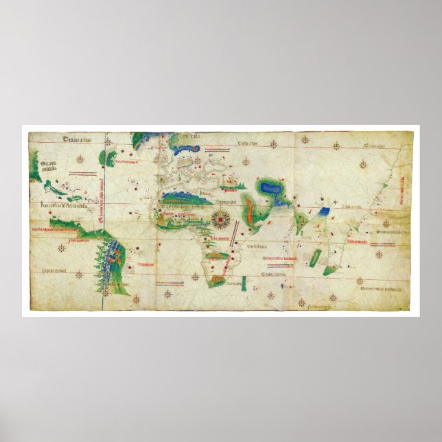 Affiche La carte du monde du Planisphère Cantino (1502) (Devant)
