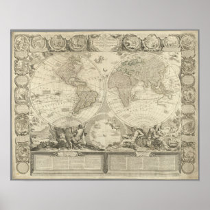 Affiche La carte du monde Vintage du globe terrestre, 1767