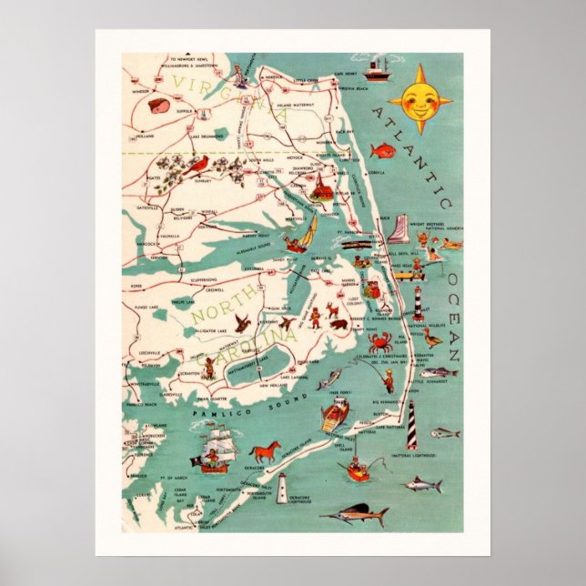 Affiche La carte imprimée Outer Banks (Devant)