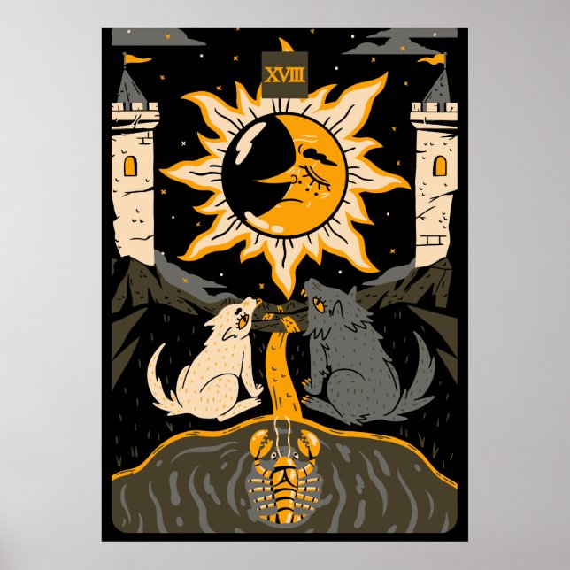 Affiche La carte Lune La 18ème carte Tarot Retro Vintage (Devant)