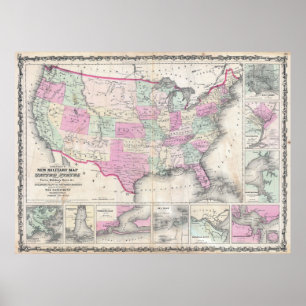 Affiche La carte militaire de Johnson des Etats-Unis