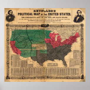 Affiche La carte politique des Etats-Unis de Reynold 1850