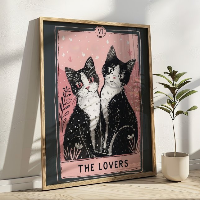 Affiche La carte Tarot Amoureux avec de mignons chats (Créateur téléchargé)