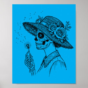Affiche La Catrina Soufflant des Vœux Pissenlit Crâne en S