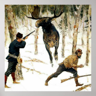 Affiche La chasse à l'orignal par Frederic Remington