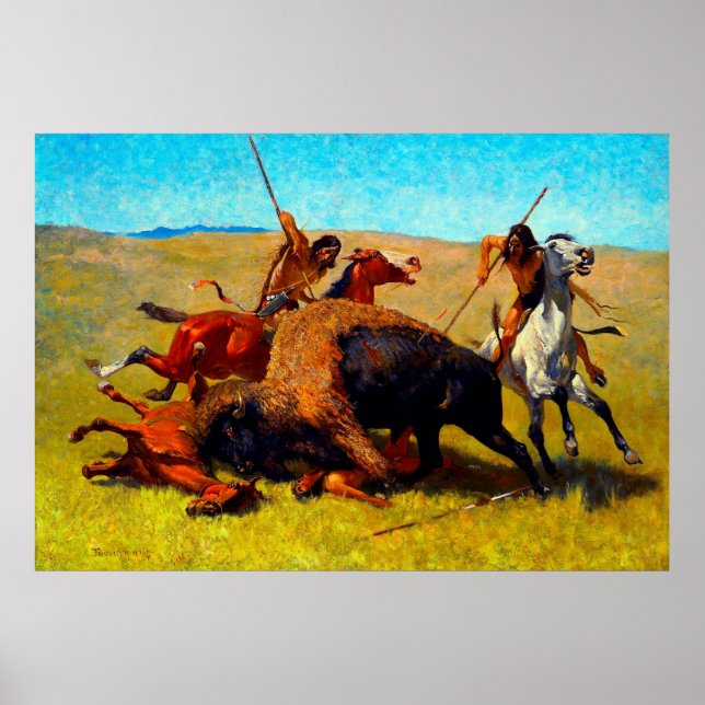 Affiche La chasse au bison Frederic Remington 1890 (Devant)