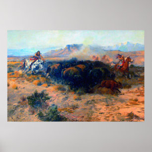 Affiche La chasse aux bisons Chasse amérindienne