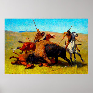 Affiche La chasse aux bisons Frederic Remington 1890
