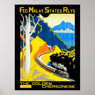 Affiche La Chersonèse dorée, Malaisie, chemin de fer, trai
