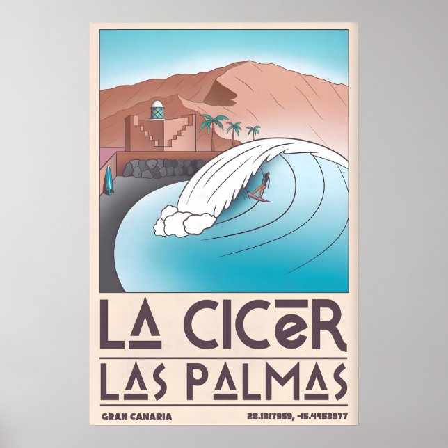 Affiche La Cicer Surfing Print Retro Beach Scene (Las (Devant)