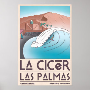 Affiche La Cicer Surfing Print Scène de plage rétro (Las