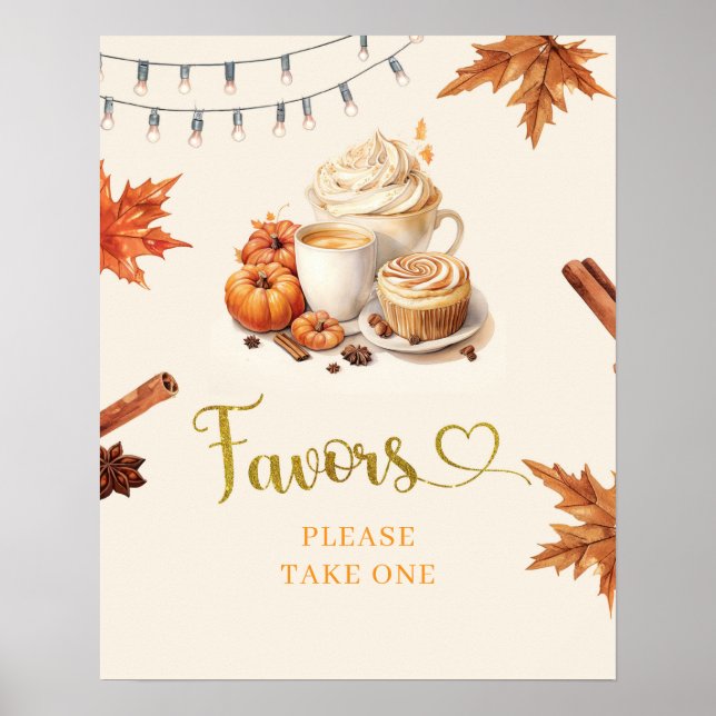 Affiche La citrouille d'automne brasse des feuilles de caf (Devant)