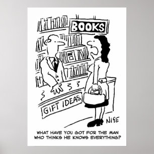 Affiche La cliente d'une librairie pose une question au li