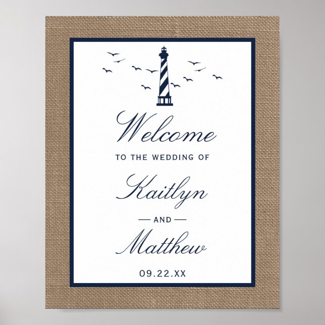 Affiche La collection Mariage de Burlap du phare nautique (Devant)