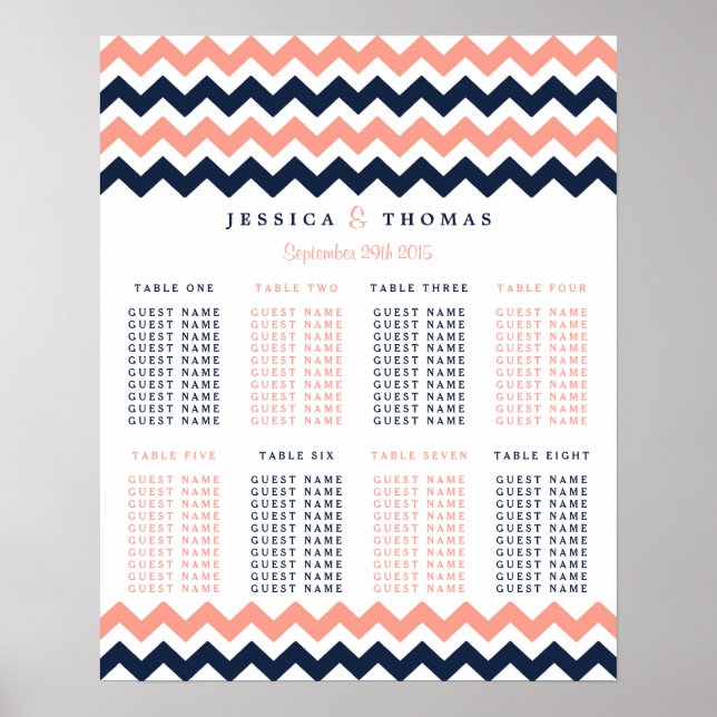 Affiche La collection Mariage moderne Chevron - Rose & Nav (Devant)