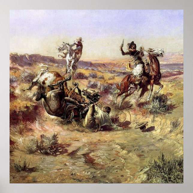 Affiche « La corde cassée » par Charles M Russell (Devant)