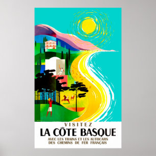 Affiche La côte basque française, voyage vintage