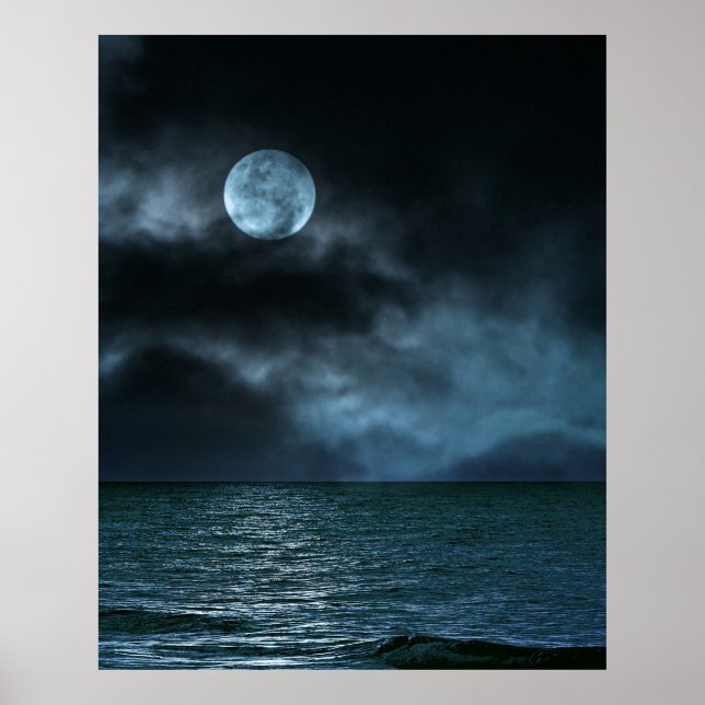 Affiche La côte de la Lune nuageuse la nuit (Devant)